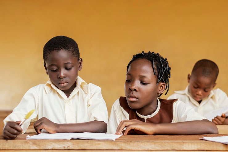 Group of african kids learning together